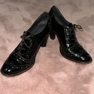 HOTIC Black Patent High Heel Lace Up Booties Size 38